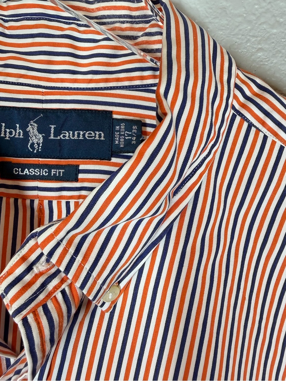 VINTAGE Ralph Lauren Classic Fit Orange & Blue Striped Button Down Oxford Shirt